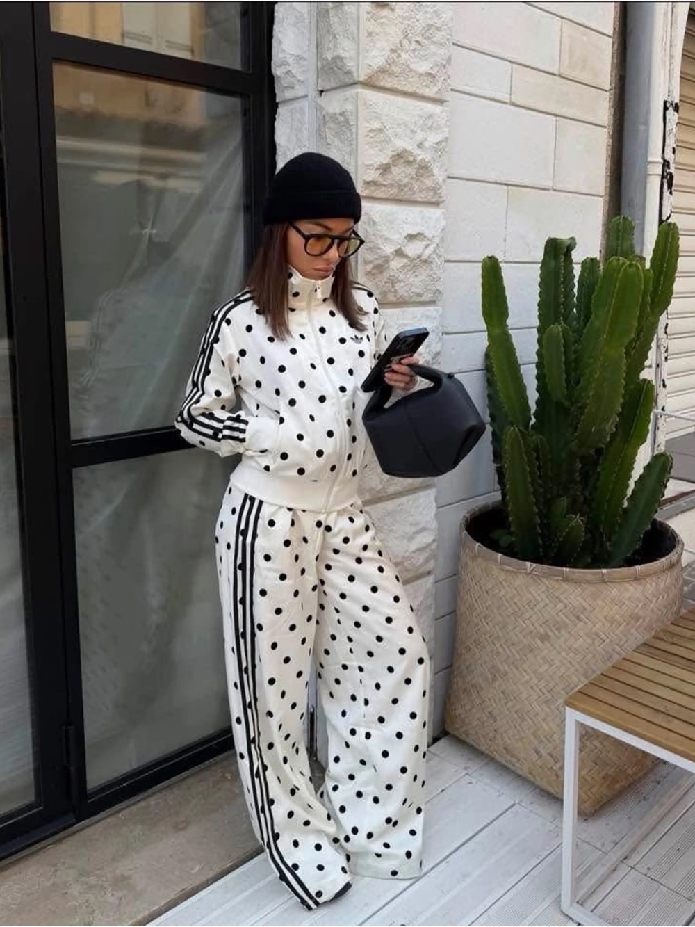 SZ XL - NWT ✨ adidas polka dot satin wide leg pants black & white